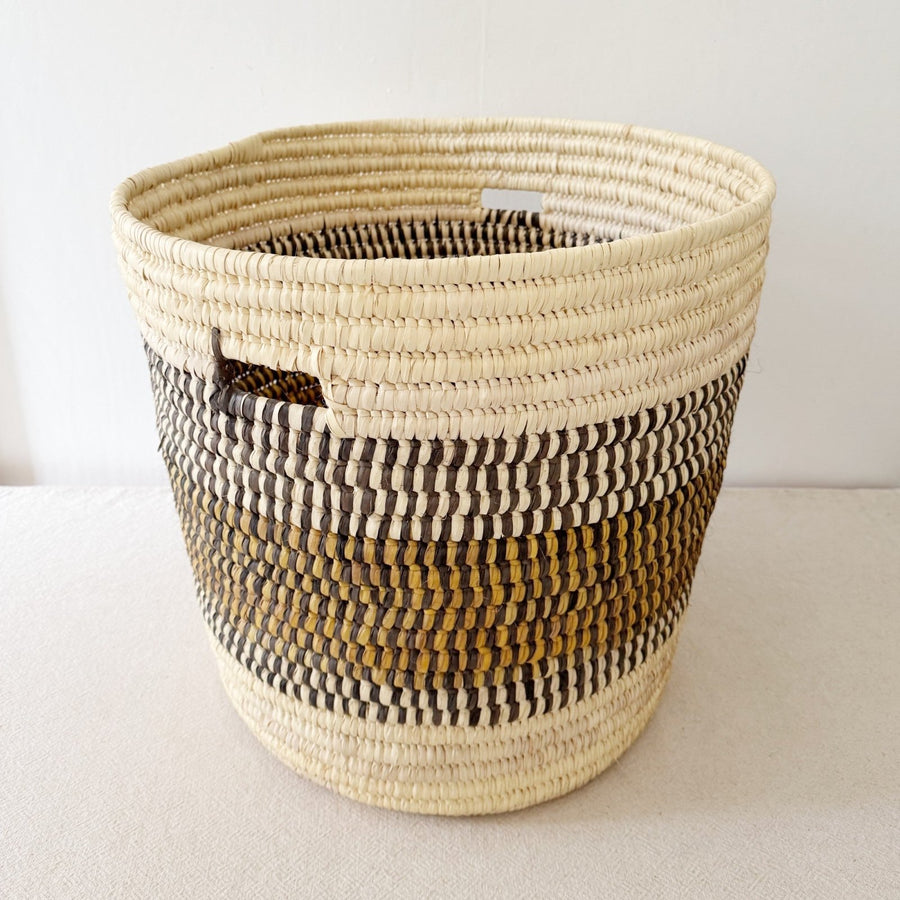 21.5" Turkana Palm Storage Basket: Mustard Checker - Amsha