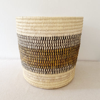 21.5" Turkana Palm Storage Basket: Mustard Checker - Amsha
