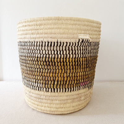 21.5" Turkana Palm Storage Basket: Mustard Checker - Amsha