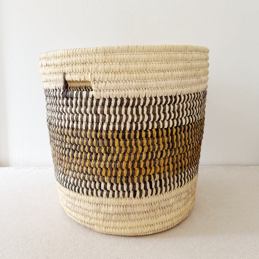 21.5" Turkana Palm Storage Basket: Mustard Checker - Amsha