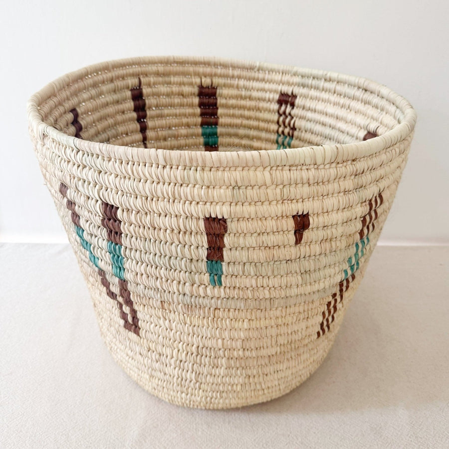 21.5" Turkana Palm Storage Basket: Turquoise & Brown - Amsha