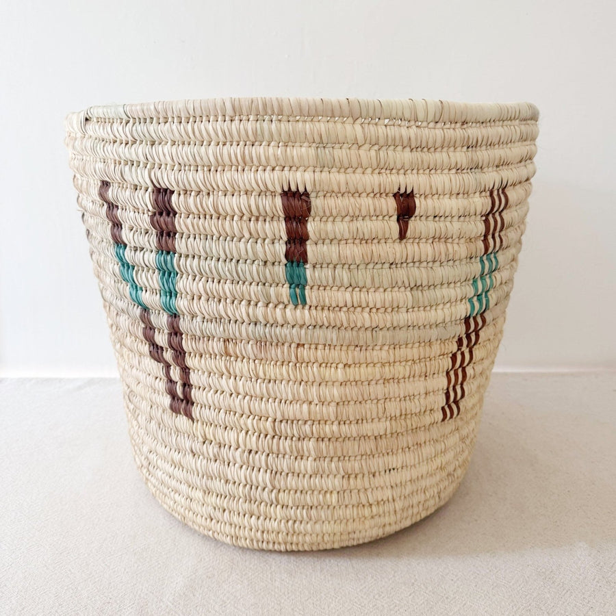 21.5" Turkana Palm Storage Basket: Turquoise & Brown - Amsha