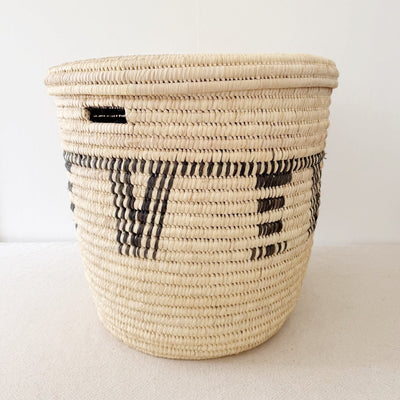22" Lidded Palm Basket: Black Design - Amsha