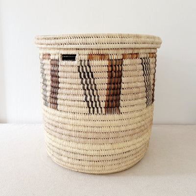 22" Lidded Palm Basket: Brown & Black V - Amsha