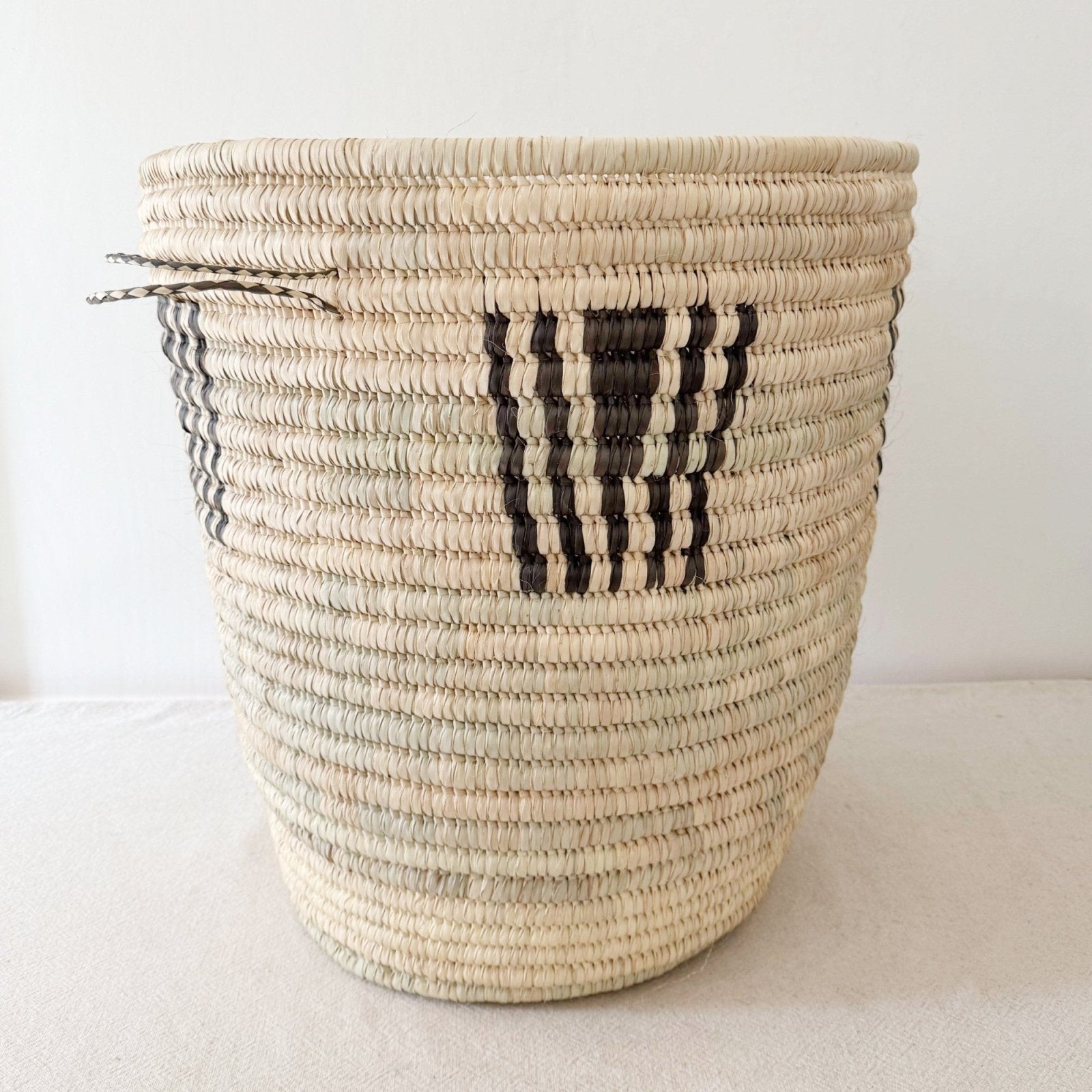 22.5" Turkana Palm Storage Basket: Black Triangle - Amsha