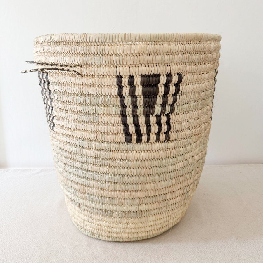 22.5" Turkana Palm Storage Basket: Black Triangle - Amsha