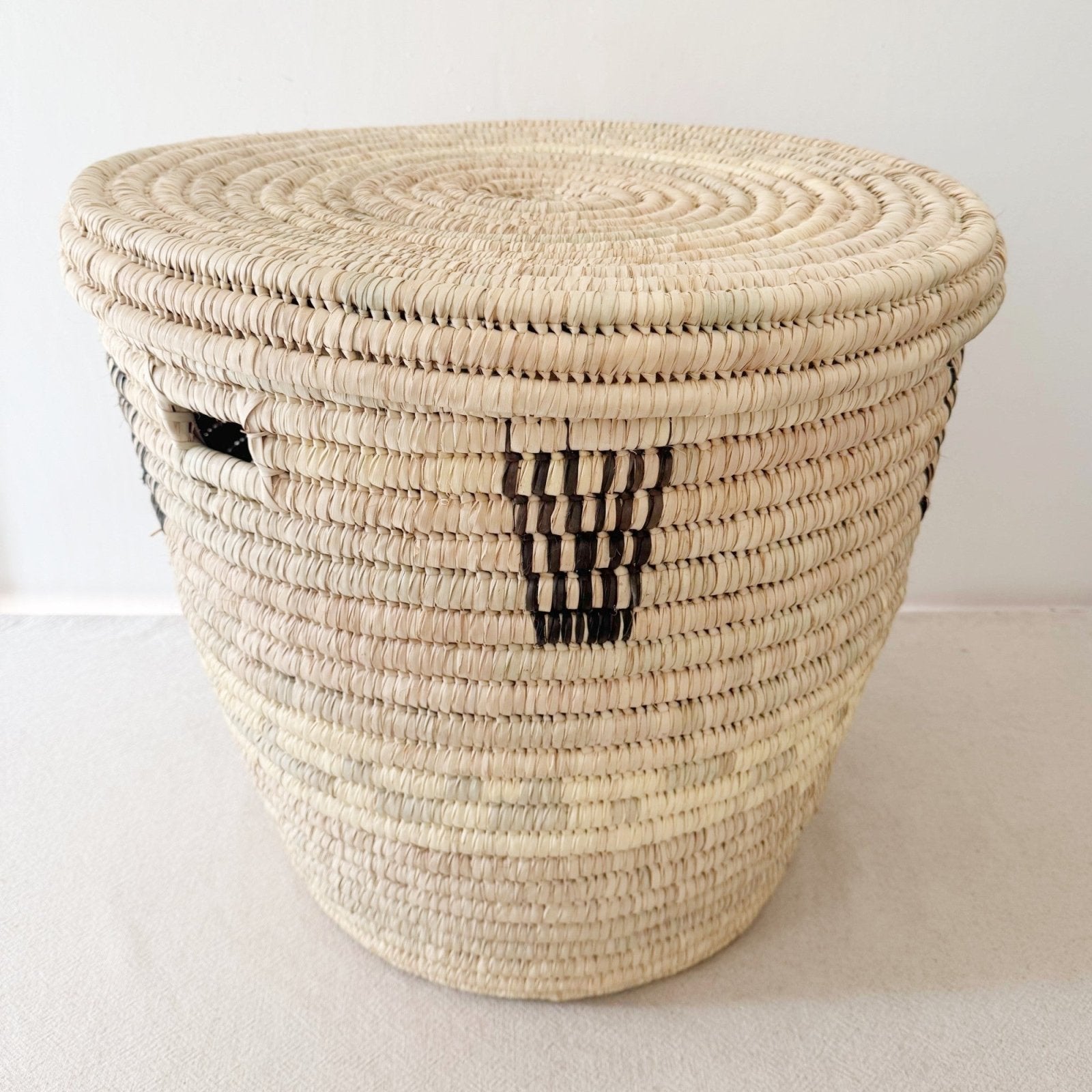 23" Lidded Palm Basket: Black V - Amsha