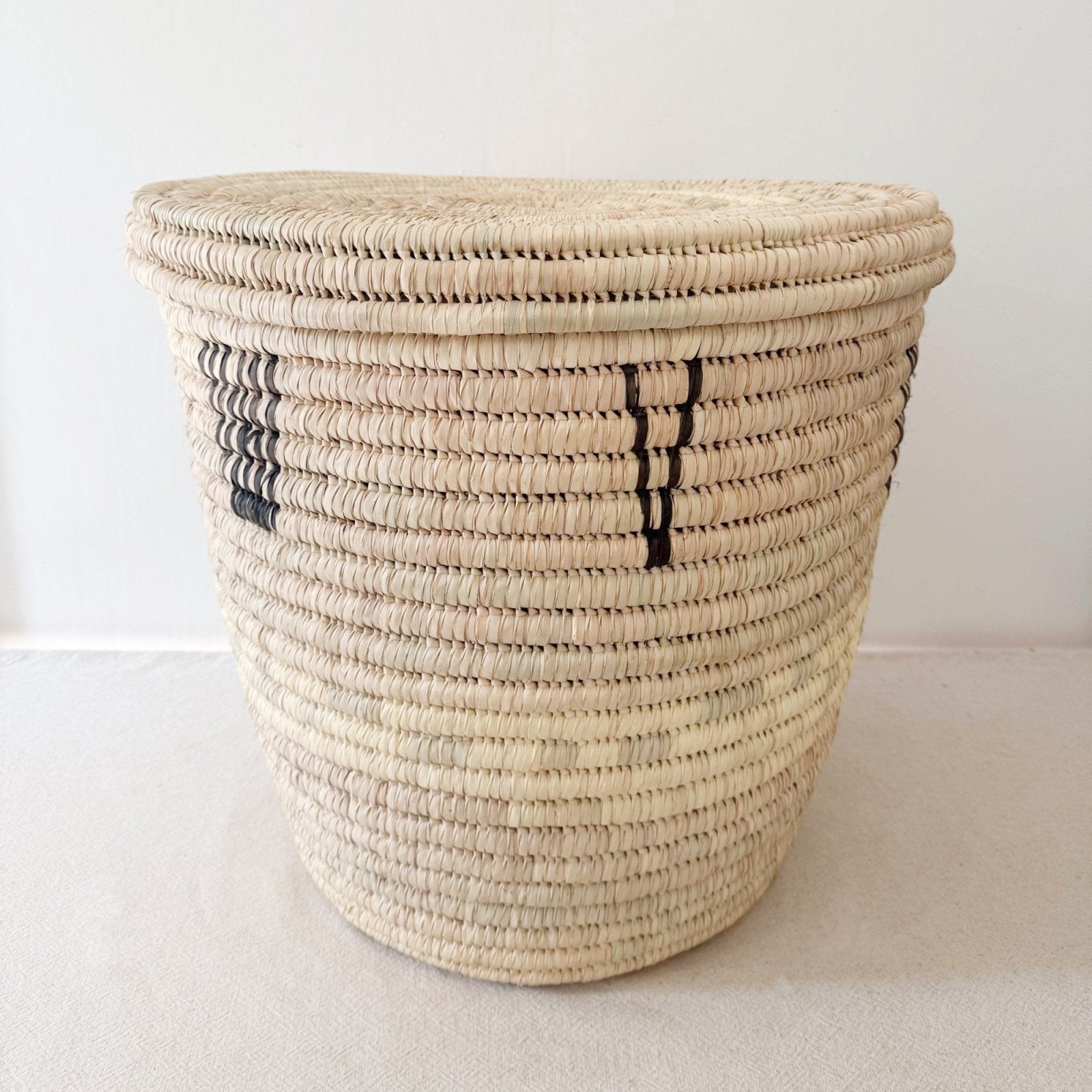 23" Lidded Palm Basket: Black V - Amsha