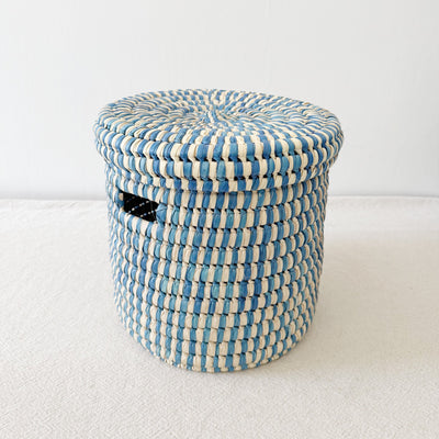 Lidded Palm Basket- Blue Mix