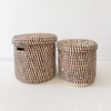Lidded Palm Basket- Brown Mix