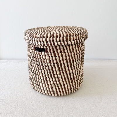Lidded Palm Basket- Brown Mix