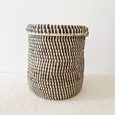 13" Lidded Palm Basket- Brown