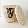 22" Lidded Palm Basket- Neutral V