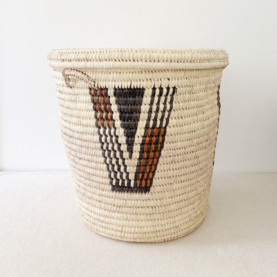 22" Lidded Palm Basket- Neutral V