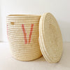21" Lidded Palm Basket- Pink V
