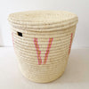21" Lidded Palm Basket- Pink V