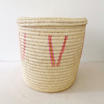 21" Lidded Palm Basket- Pink V