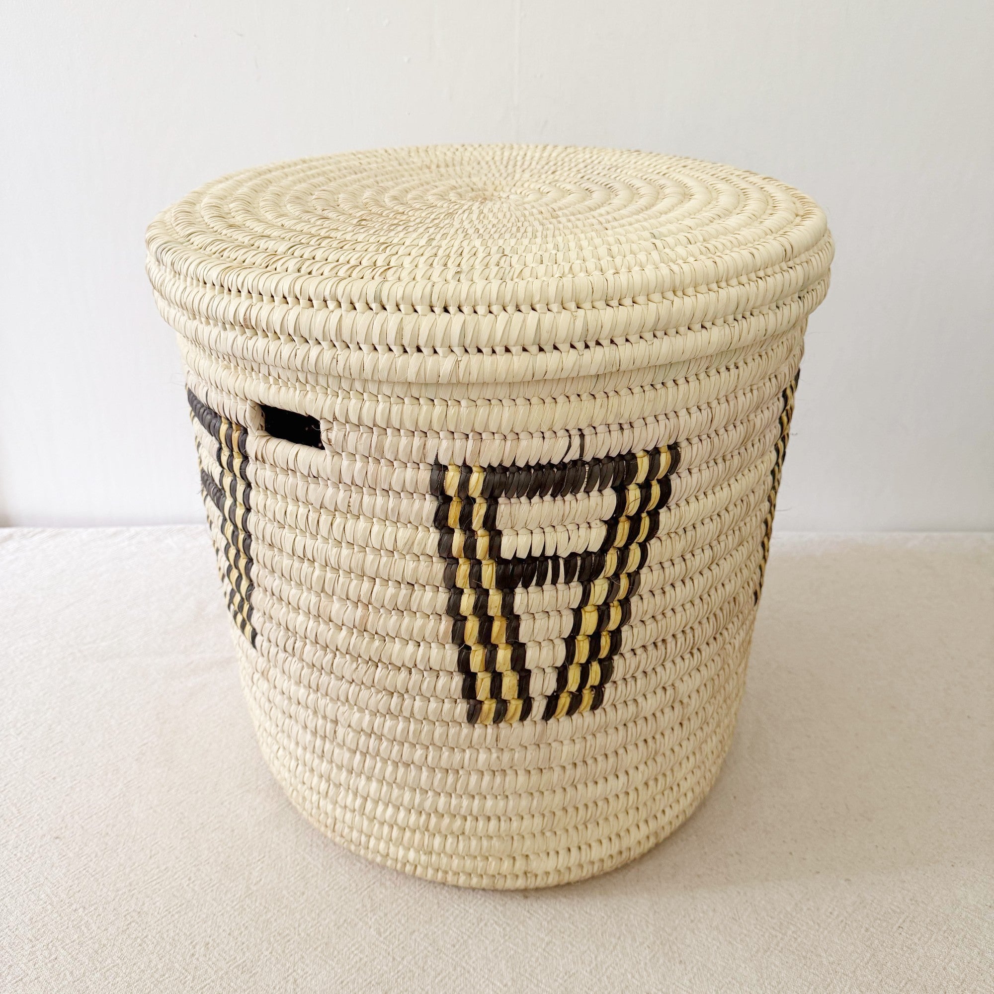18" Lidded Palm Basket- Yellow