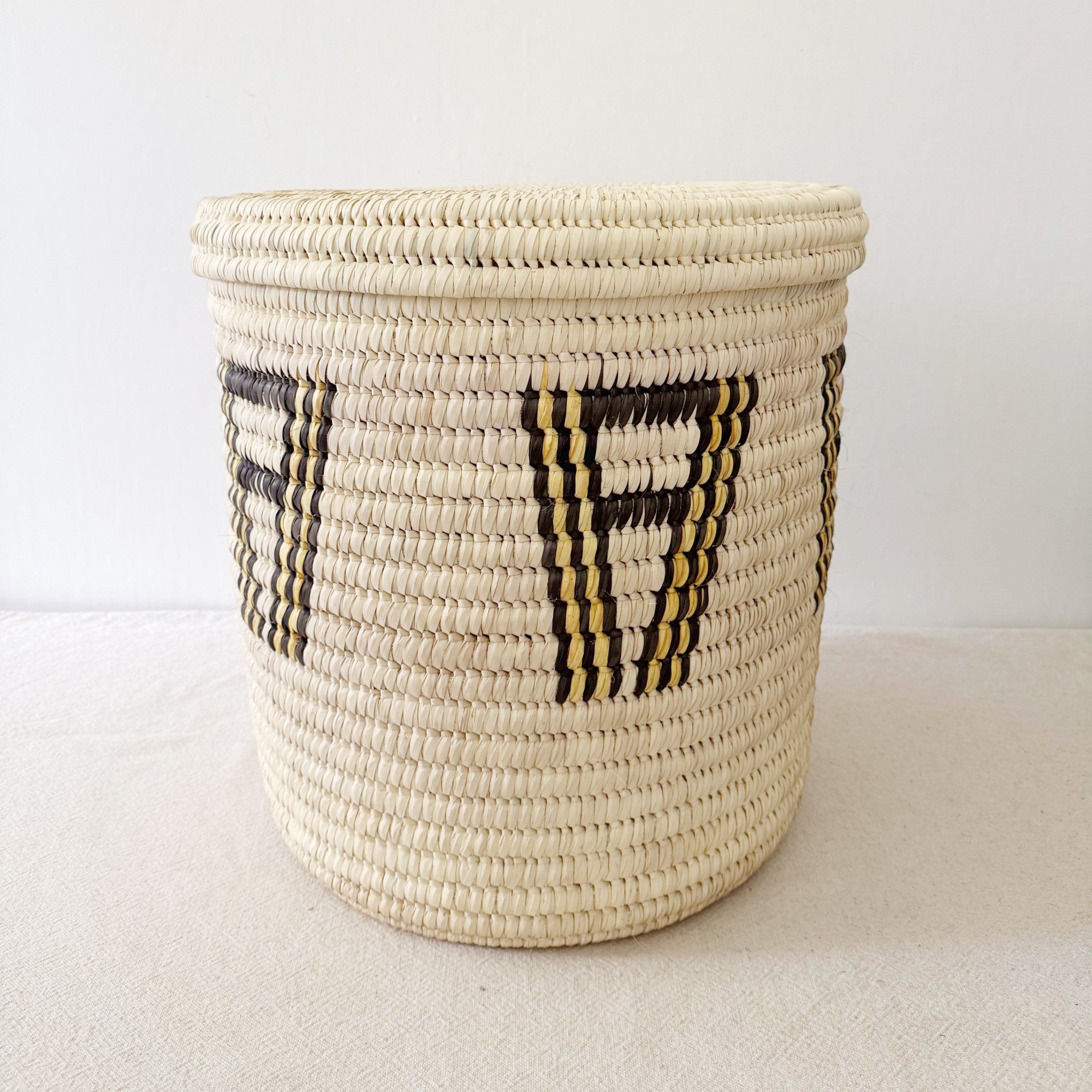 18" Lidded Palm Basket- Yellow