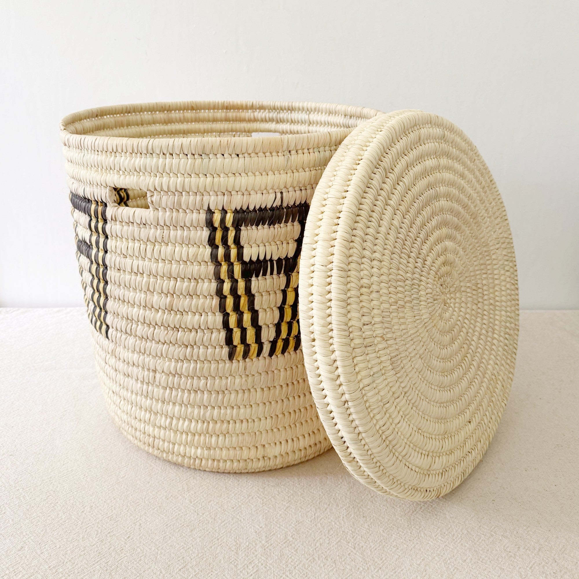 18" Lidded Palm Basket- Yellow