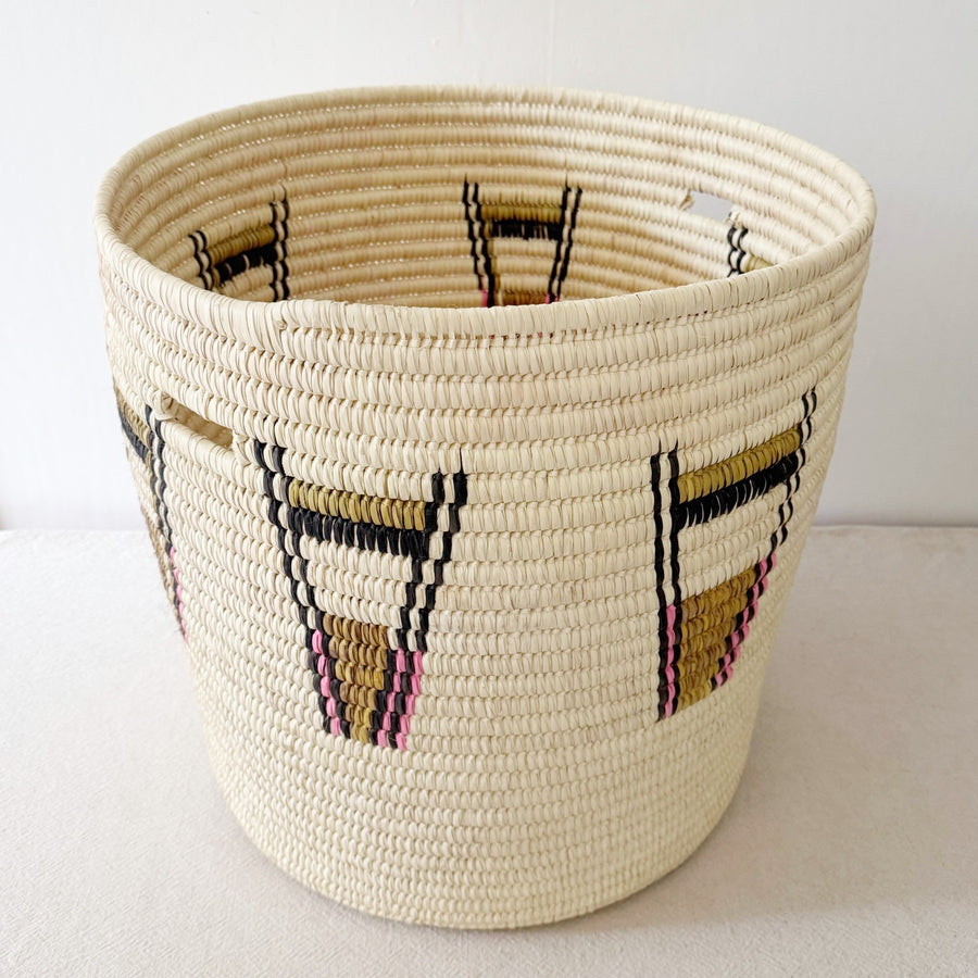 21" Turkana Palm Storage Basket: Pink & Mustard