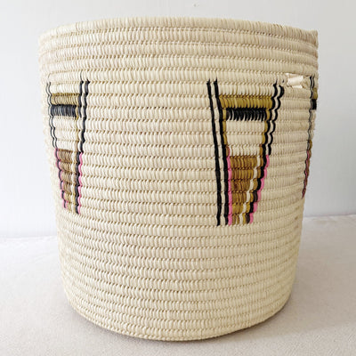 21" Turkana Palm Storage Basket: Pink & Mustard