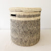 17" Lidded Palm Basket- Black Checker