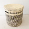 17" Lidded Palm Basket- Black Checker