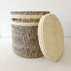 17" Lidded Palm Basket- Black Checker
