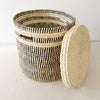 17" Lidded Palm Basket- Black Checker