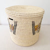 19" Lidded Palm Hamper Basket- Purple & Mustard