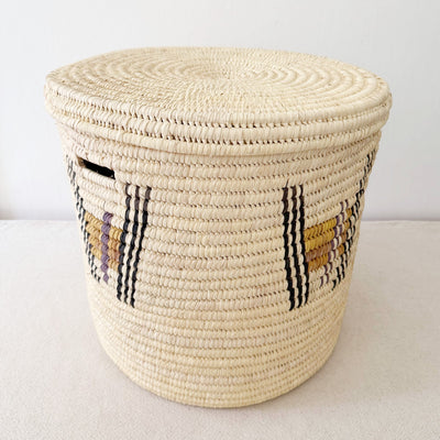 19" Lidded Palm Hamper Basket- Purple & Mustard