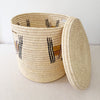 19" Lidded Palm Hamper Basket- Purple & Mustard