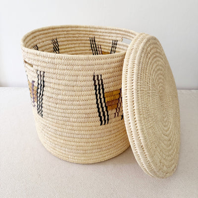 19" Lidded Palm Hamper Basket- Purple & Mustard