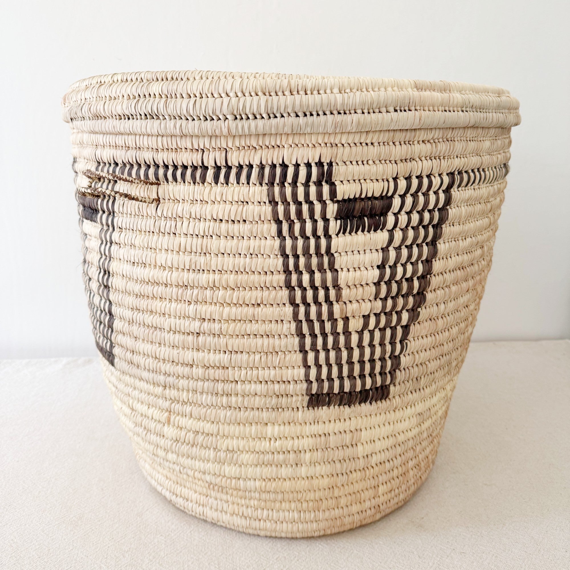 22.5" Lidded Palm Basket: Black Design