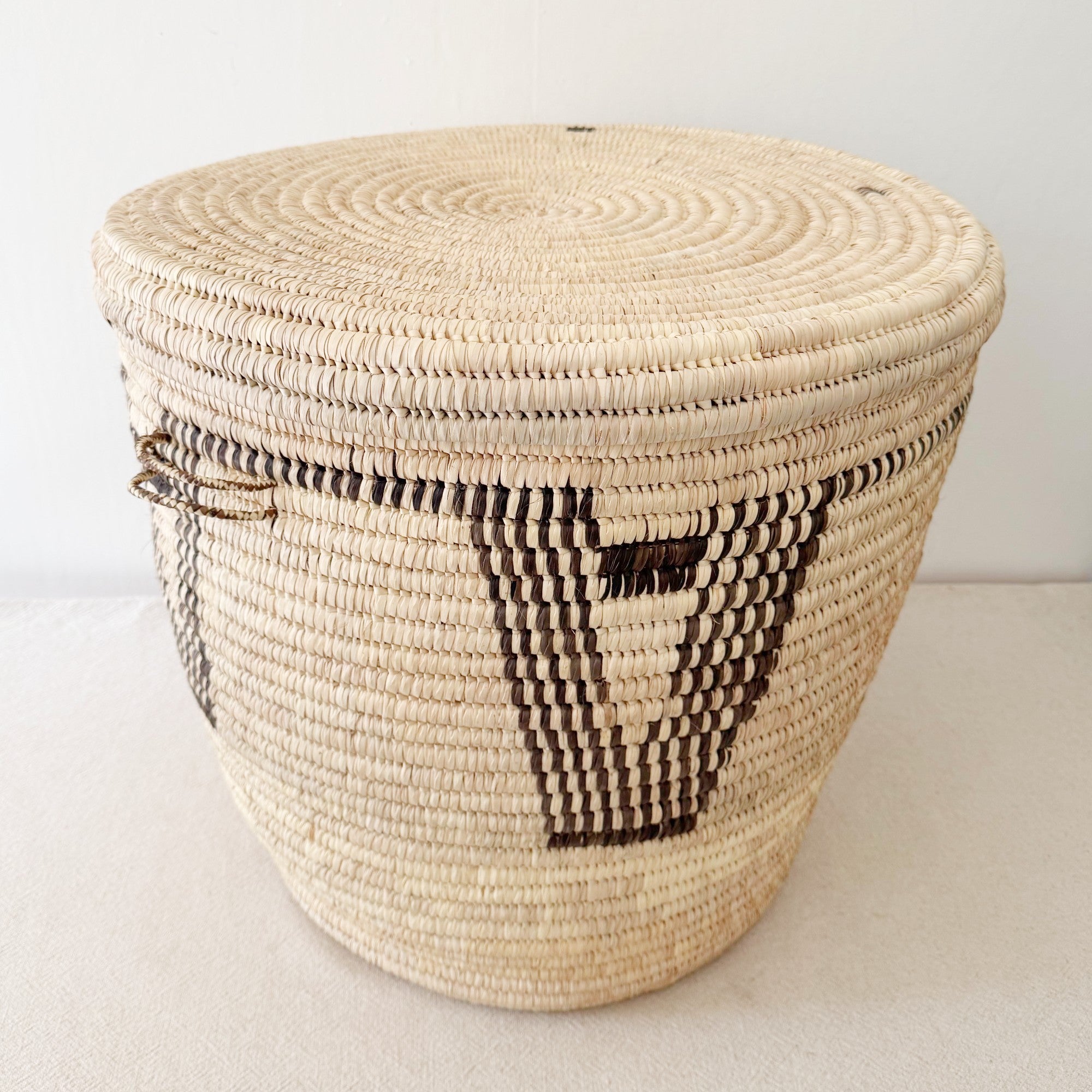 22.5" Lidded Palm Basket: Black Design