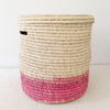 19" Lidded Palm Hamper Basket: Pink