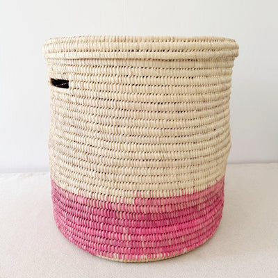 19" Lidded Palm Hamper Basket: Pink