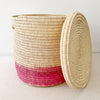 19" Lidded Palm Hamper Basket: Pink