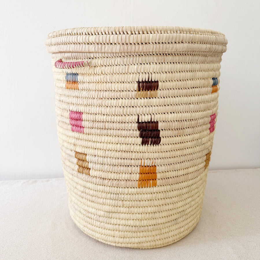 20" Lidded Palm Storage Basket- Multicolor