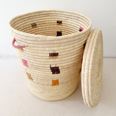 20" Lidded Palm Storage Basket- Multicolor