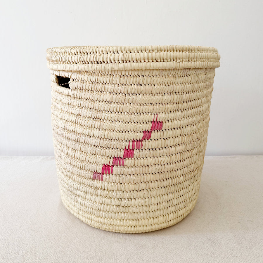 17" Lidded Palm Hamper Basket: Pink