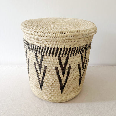 17.5" Lidded Palm Basket- Black Vee