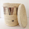 22" Lidded Palm Basket: Black & Brown