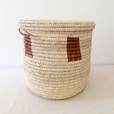 18.5" Lidded Palm Basket- Brown Rectangle
