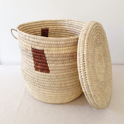 18.5" Lidded Palm Basket- Brown Rectangle