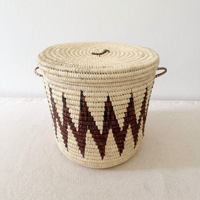 13.5" Lidded Palm Basket- Zig Zag