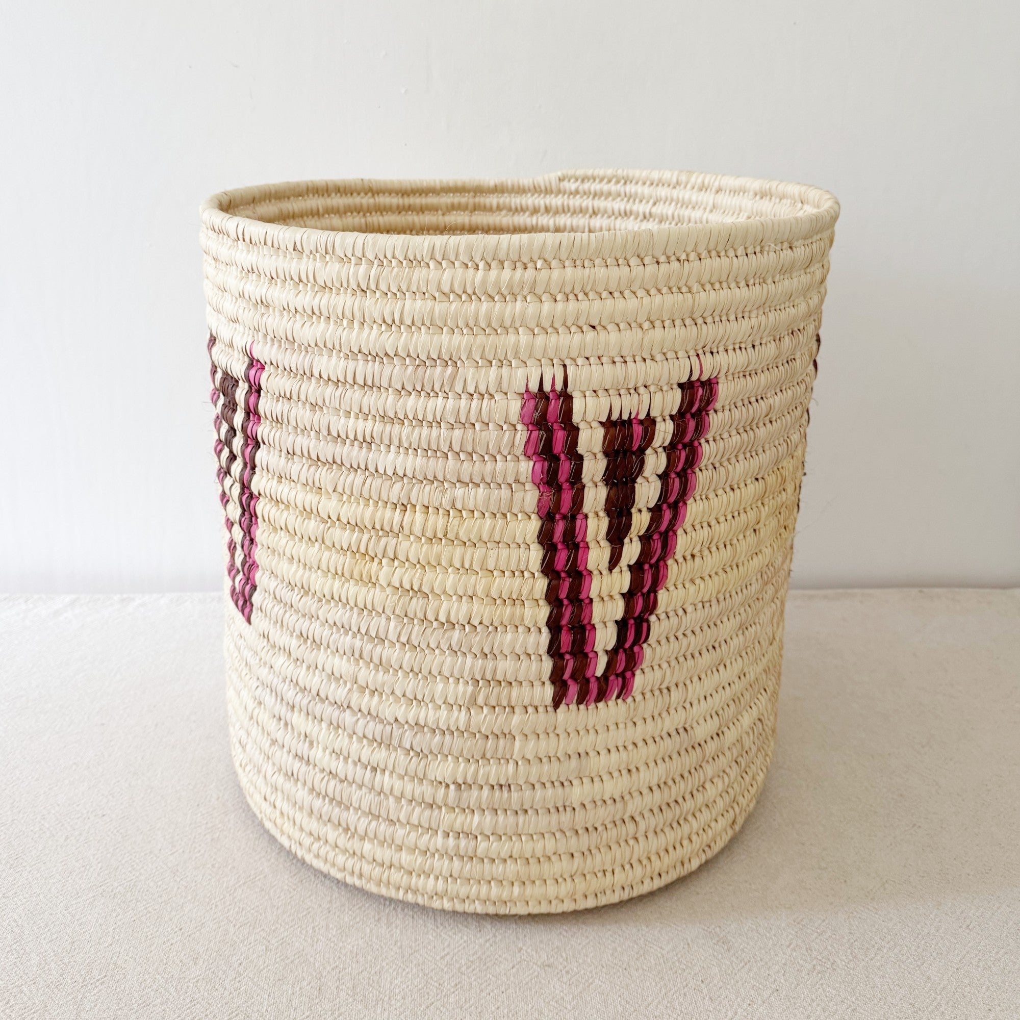 19" Turkana Palm Storage Basket: Pink & Brown