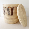 22" Lidded Palm Basket: Brown & Black V
