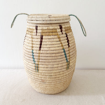 20" Lidded Palm Basket: Turquoise